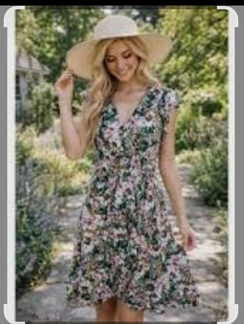 june & hudson Floral V-Neck High-Low Dress in Green and Pink